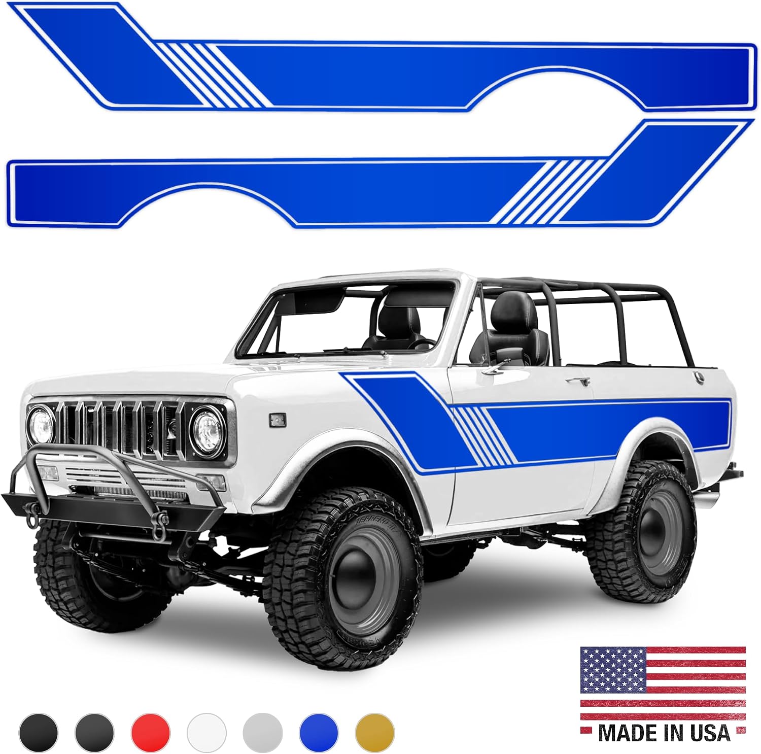 Rally Stripes Race Vinyl Decal Kit for 1971-1980 International Scout - Retro Racing Stripe Decals - Blue