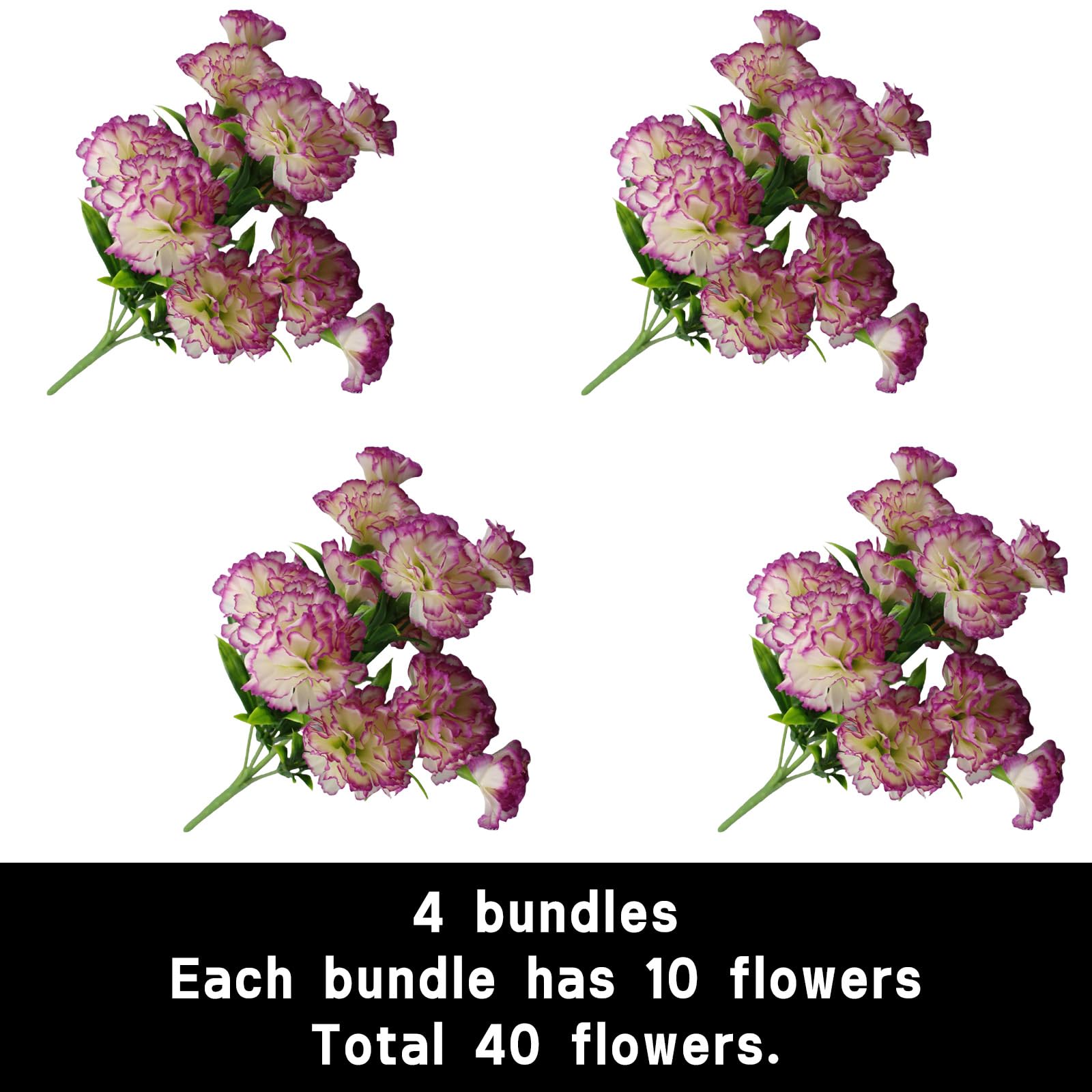 astylishome Faux Flowers that Look Real Artificial Carnations Flower with Beauty of Nature 40 Bundles Realistic Bouquet for Home Office Table Decoration Gift Purple 0409 - Image 2
