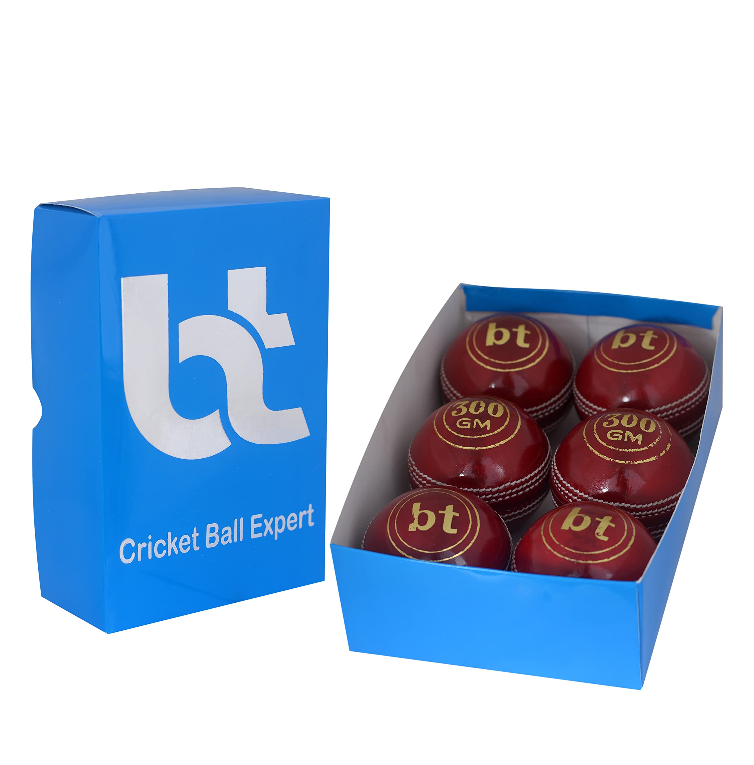 BT Cricketball / Cricketbälle, schwer, 300 g, Leder, Rot, 4 Stück