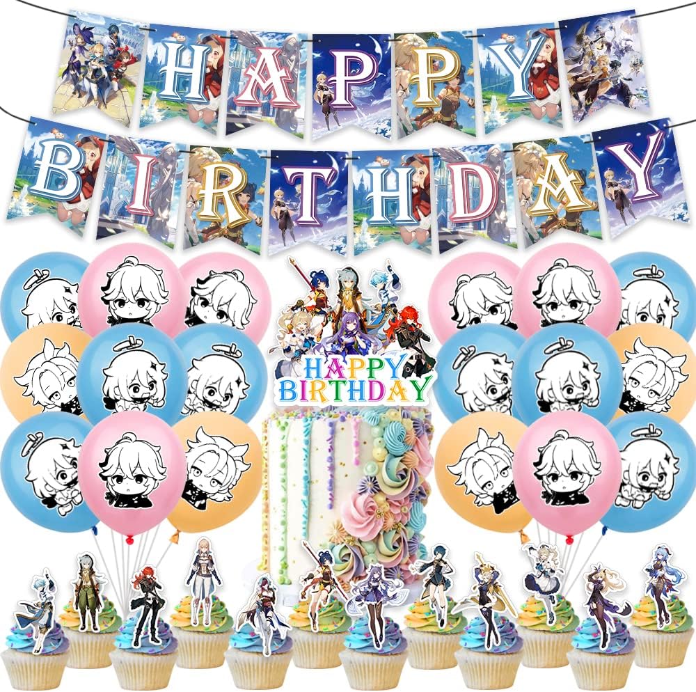 Amazon.com: New Anime Party Decoration，Theme Birthday Party Supplies Includes Happy Birthday ...
