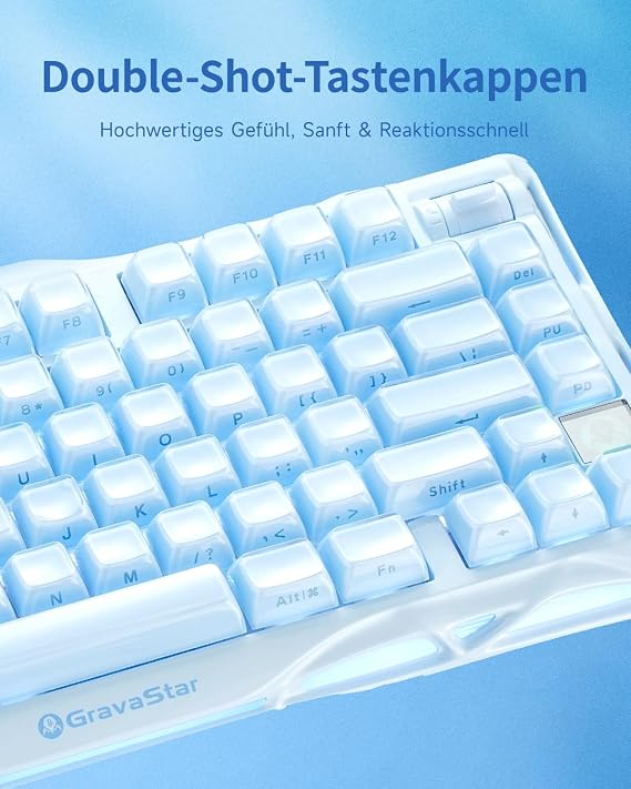GravaStar Mercury K1 75% Gaming Keyboard Aluminium Alloy Mechanical Keyboard Gasket Mount Hot-Swap Linear Switch RGB Wireless for Gaming Office & Gift - Ice Blue