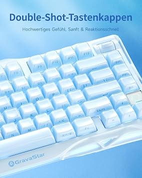 GravaStar Mercury K1 75% Gaming Keyboard Aluminium Alloy Mechanical Keyboard Gasket Mount Hot-Swap Linear Switch RGB Wireless for Gaming Office & Gift - Ice Blue