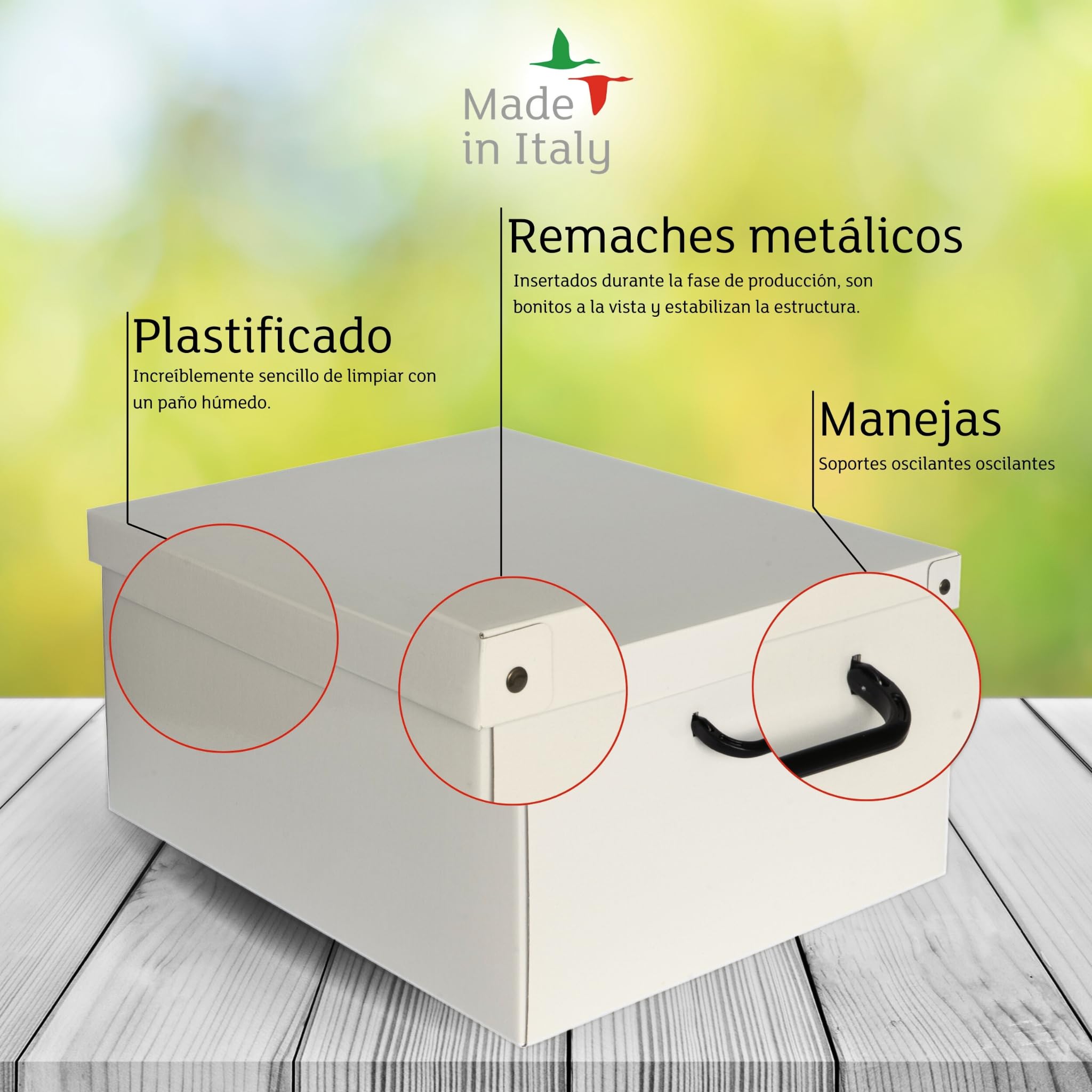 Lavatelli Cajas Almacenaje Cartón y Tapa Beige 39x50x24cm Set 6 con Asas | Cajas almacenaje en cartón con tapa y asas, set de 6 cajas de 39x50x24 cm, para ropa, mantas y juguetes. Made in Italy