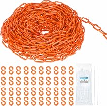 MECCANIXITY Plastic Chain 200 FT/61 M, Safety Chain Orange Plastic Chain Link Barrier with Zip Ties and S-Hooks for Crowd Control Queue Line Fence Decoration