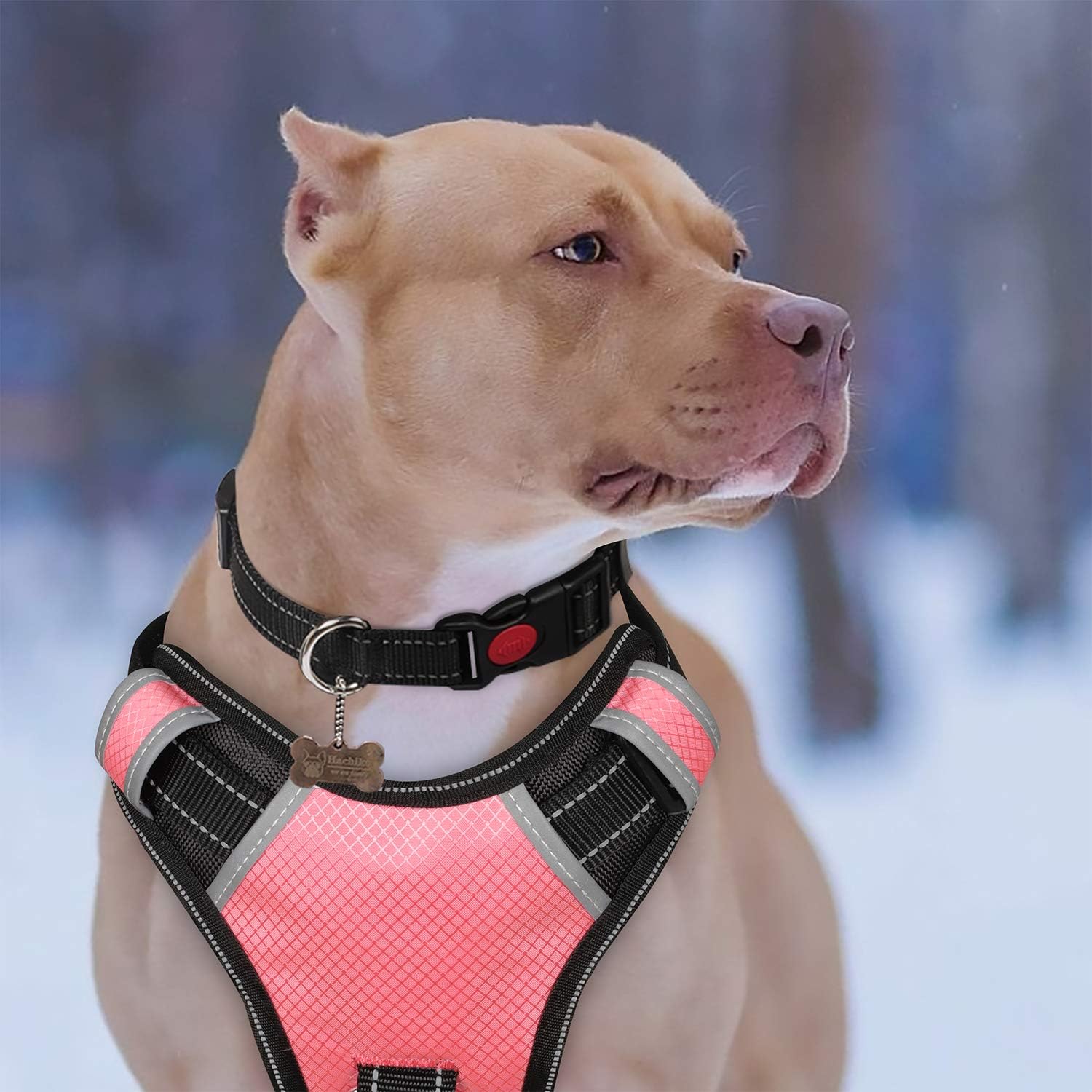 Big Dog Harness No Pull Adjustable Pet Reflective Oxford Soft Vest for Large Dogs Easy Control Harness (L, Pink)