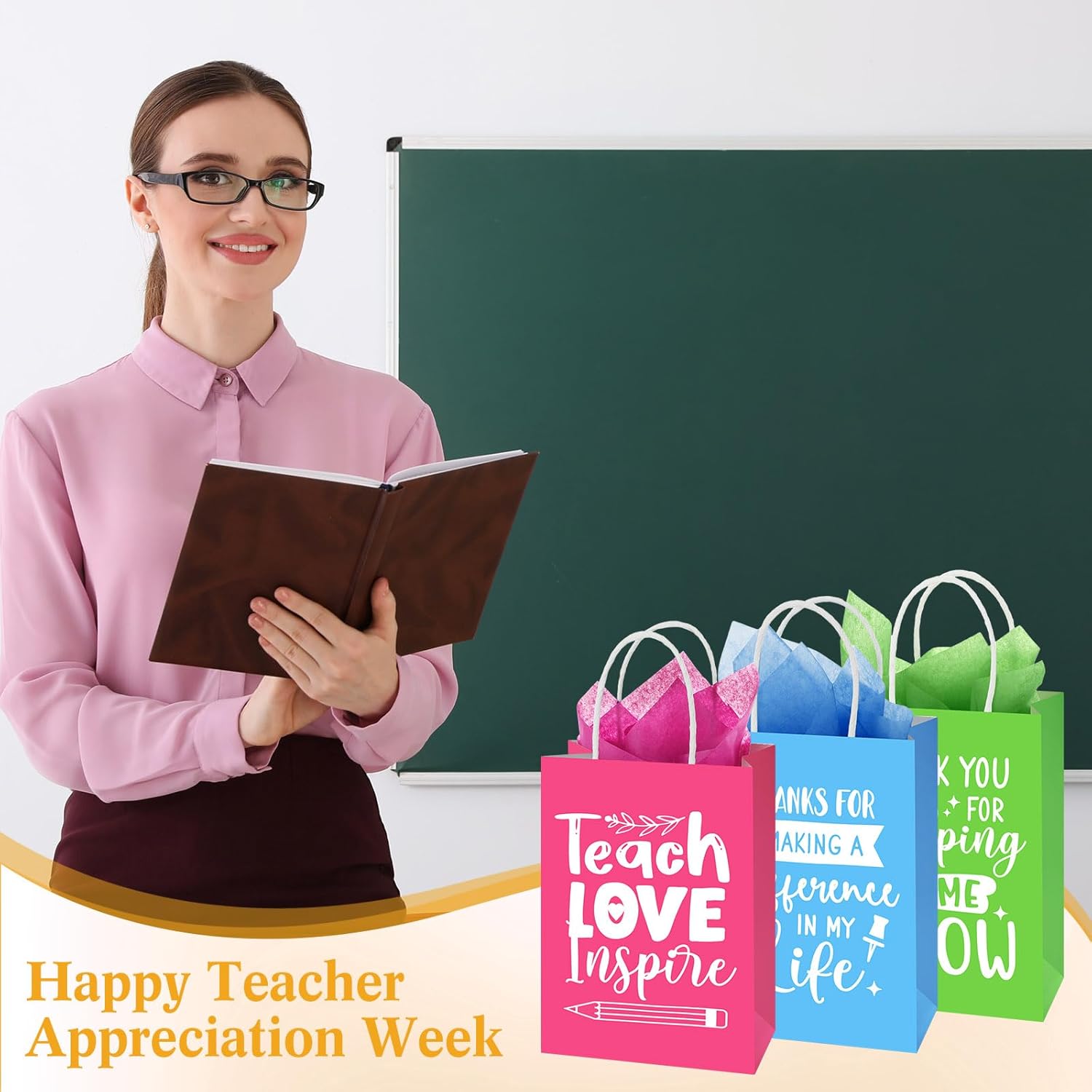 Skyygemm 30 Pack Teacher Appreciation Gift Bags with Tissue Paper Thank You Teacher Gift Bags with Handle for Back to School End of Year Appreciation Day Retirement Graduation Party Favors