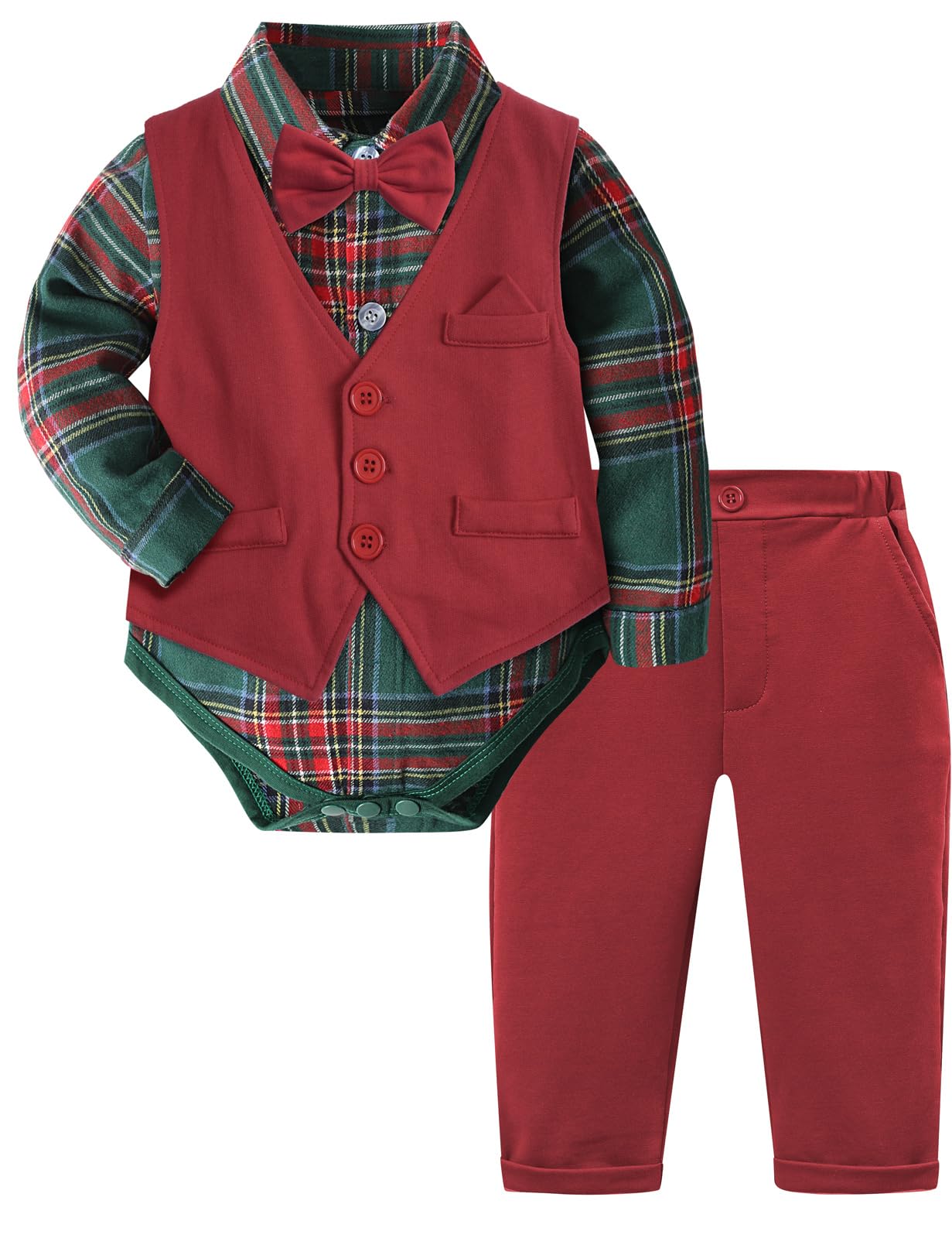 mintgreen Costume Noël Bebe Garcon, Mariage Gentleman Body Gilet Vêtements Ensemble, Vert & Rouge, 3-6 Mois, 60