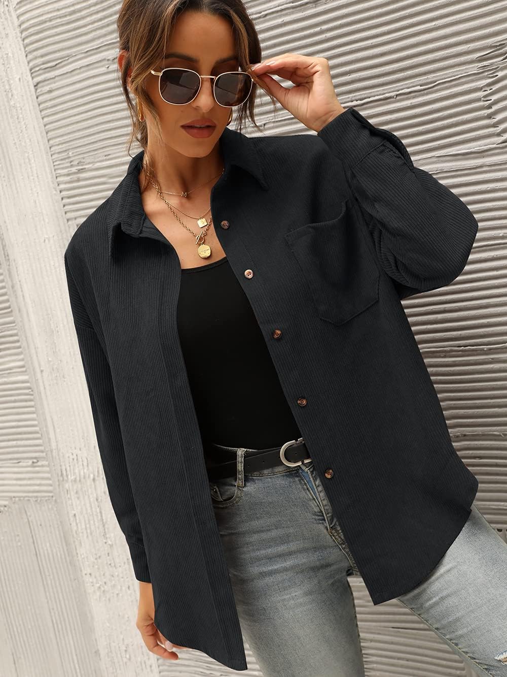 VBZ Women's Corduroy Shirt Shacket for Women Fall Jacket Women Long Sleeve Button Down Blouses Tops