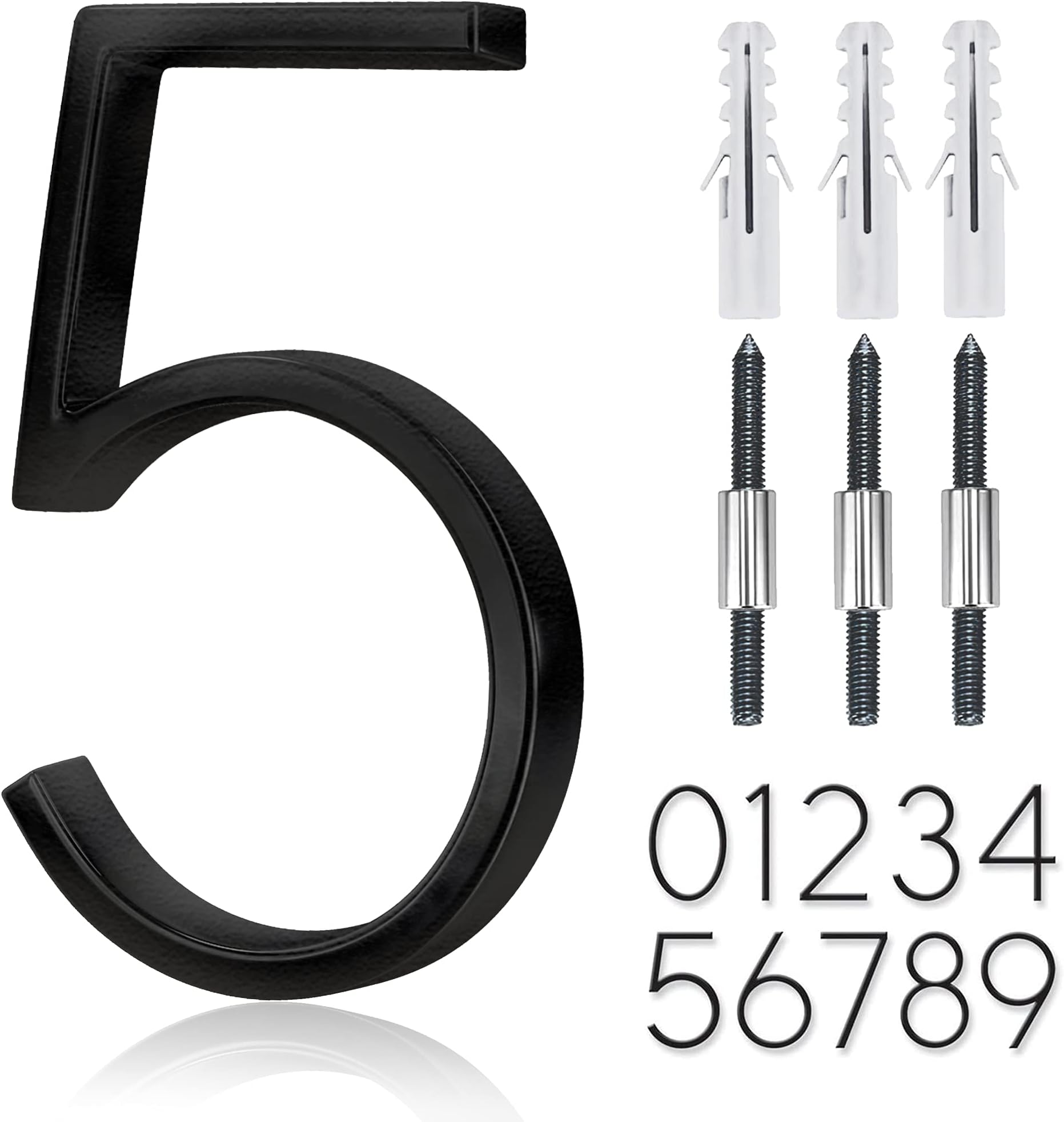 OLADOT 5" Stainless Steel Floating House Number for Outside, Metal Modern House Numbers, Garden Door Mailbox Decor Number with Nail Kit, Coated Black, 911 Visibility Signage