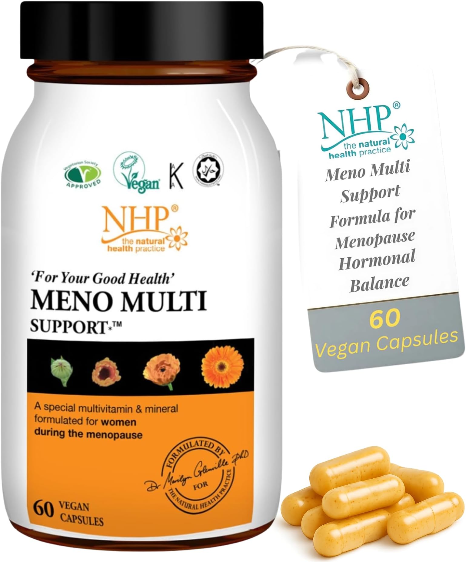 NHP Advanced Meno Multi Support - Multivitamin Formula for Menopause Health, Hormonal Balance, Bone Strength and Overall Well-Being,Gluten - Free, Dairy Free,60 Vegan Capsules