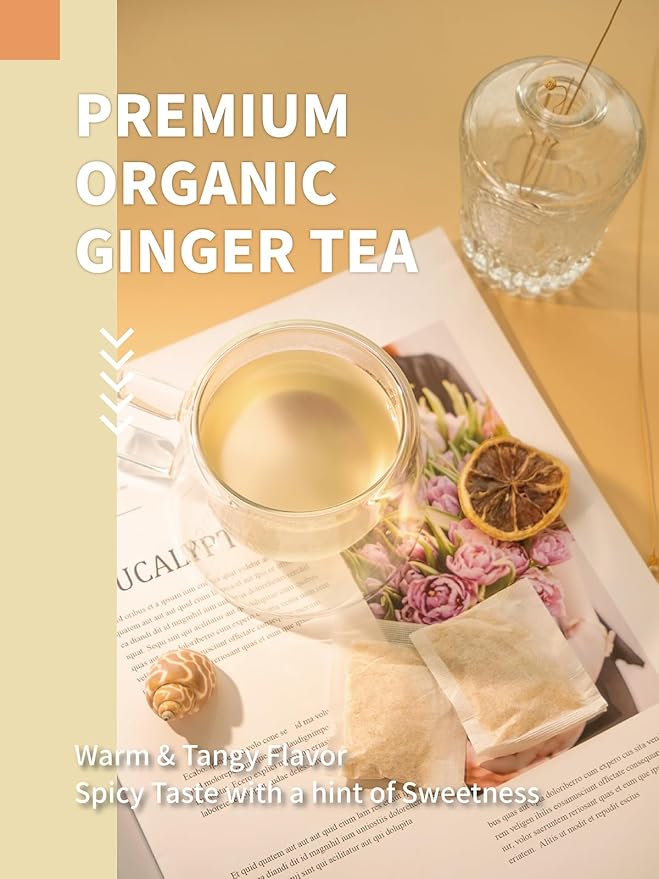 Indulge in the warm and tangy flavor of HYNTMYT organic ginger tea, made from premium ginger root for a spicy taste with a hint of sweetness. Certified USDA Organic, this caffeine-free tea is perfect for any time of day, providing a soothing aroma to relax your mind and body. Enjoy it hot or cold, with lemon, honey, or on its own for a refreshing pick-me-up.