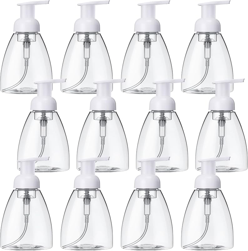 EBOOT Pacote com 12 frascos recarregáveis com bomba para espuma, 236 mL, plástico transparente e branco