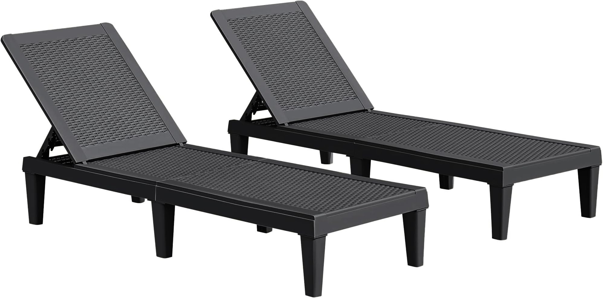 JUMMICO Patio Chaise Lounge Chair Set of 2 Outdoor PE Waterproof Adjustable Easy Assembly Lounge Chairs for Outside Pool Garden Deck Beach (Black, Set of 2)