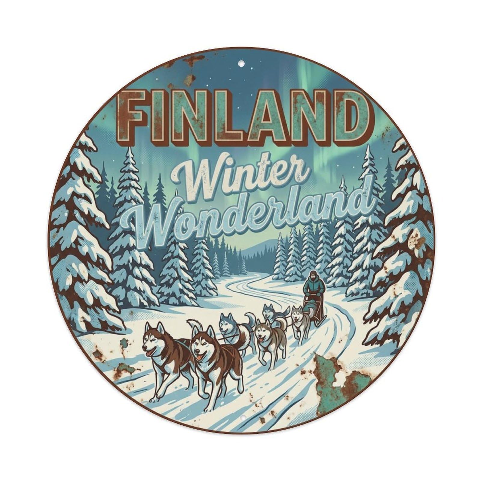 Vintage Travel Finland Culture Metal Tin Sign Plaque Wall Decor for Cafe, Club, Garden Round Metal Poster 8x8Inch