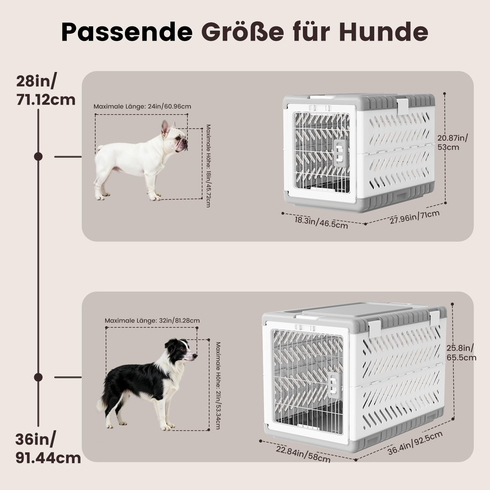 Gardner Pet faltbare Hundebox für große Hunde, Hundetransportbox, Montage ohne Werkzeug, Reisebox für Hunde mit 2 Rädern, leicht zu transportieren, platzsparend, Extra große Acryl-Hundebox, 92x58x66cm