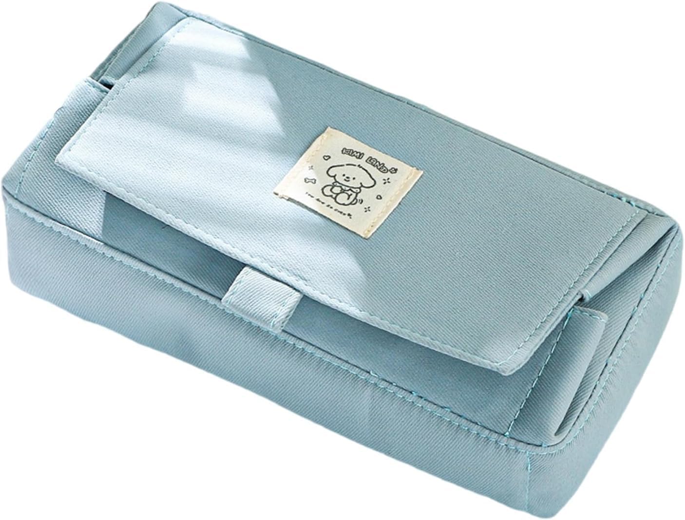 Cute Dog Pencil Case for Kids & Adults | Large Capacity Stationery Pouch with Multi-Compartment Storage | Canvas Zipper Pen Bag for School, College & Office (Soft Pastel Colors) (Blue)