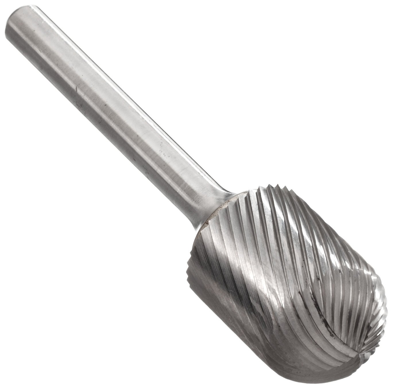 Bassett SC-41 Cylindrical Solid Carbide Bur, Uncoated (Bright) Finish, Single Cut, Radius End, 1/8" Shank, 3/32" Head Diameter, 7/16" Head Length