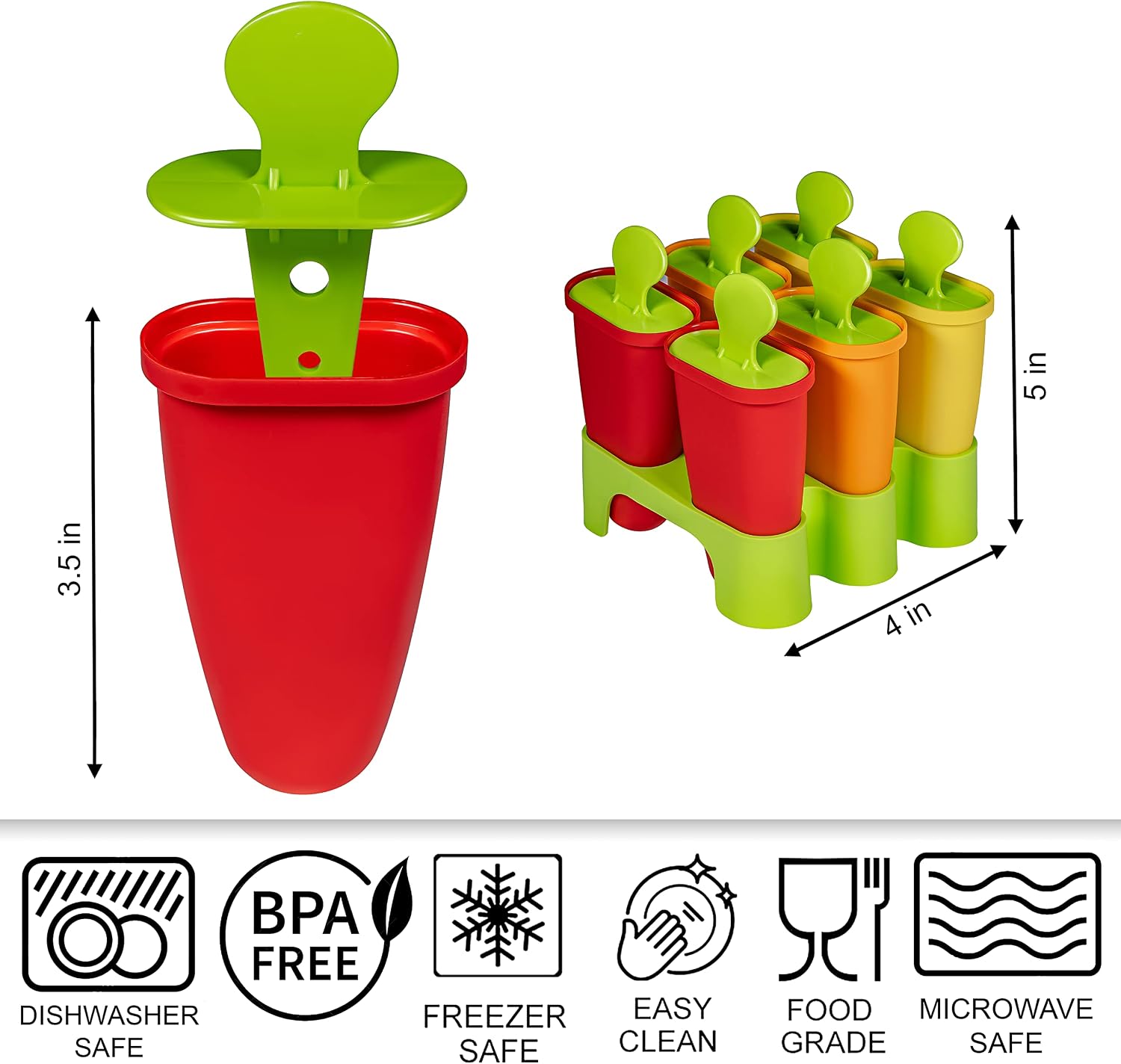 ARNO Popsicle Molds Set 6 Ice Cream Molds Ice Pop Molds Maker Reusable Popsicle Form for Kids BPA Free