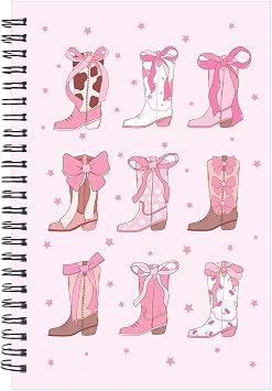 Western Cowgirl Notebook - Cute Spiral Journal Cowgirl Gifts for Women Girls Western Office Supplies Preppy Pink Note Book School Study Stationary for Students 5.5x8.3 Inches