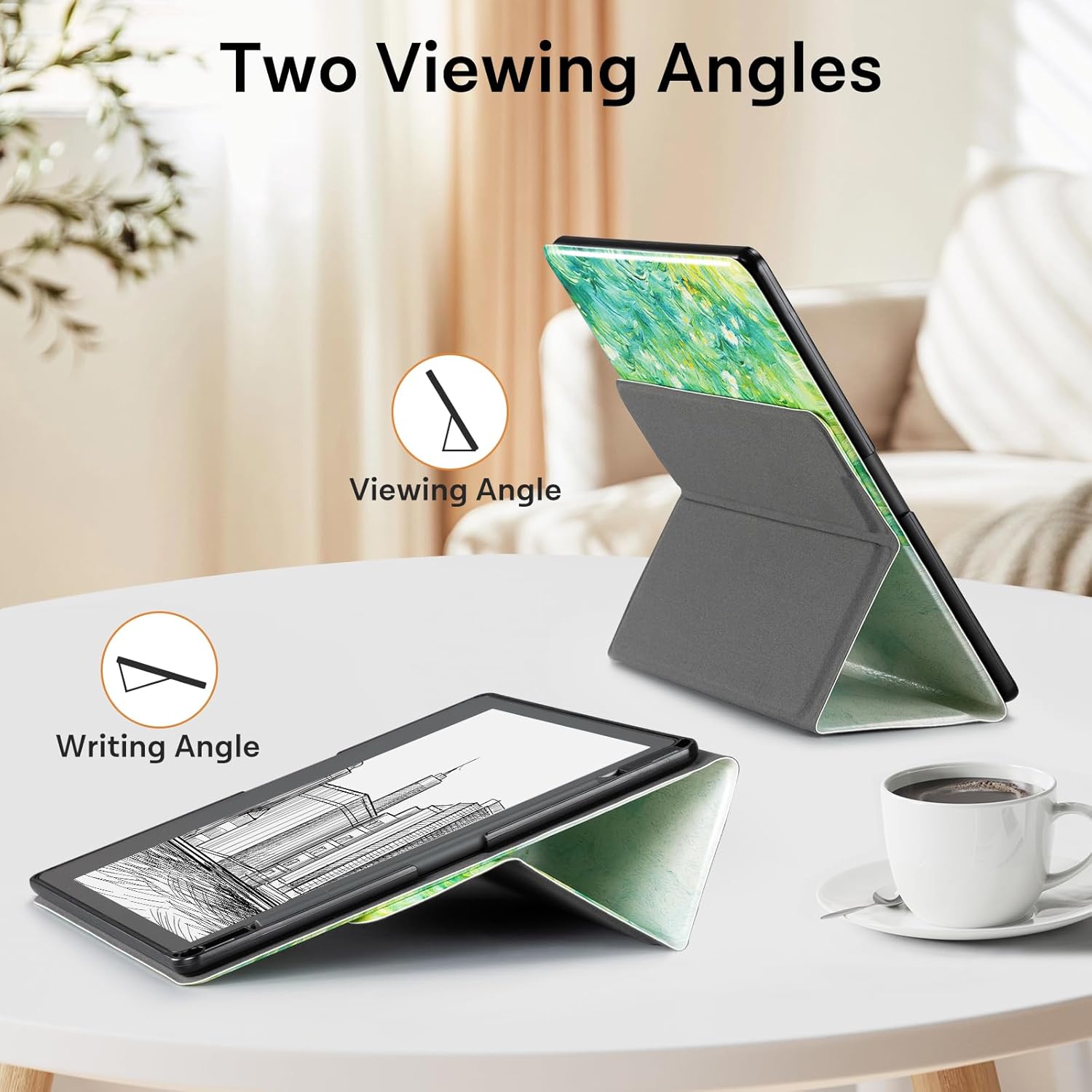 CoBak Case for Tablet Reader - All New PU Leather Cover with Auto Sleep Wake Feature for Tablet Reader 10.2" 2022 & 2024 Released with Pen Holder (not Compatible with Remarkable),Green Wheat Field