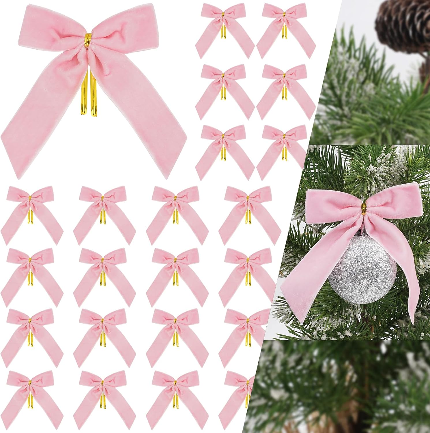 Amazon.com: Pink Velvet Bows for Christmas Tree, 24 PCS Velvet Ribbon ...
