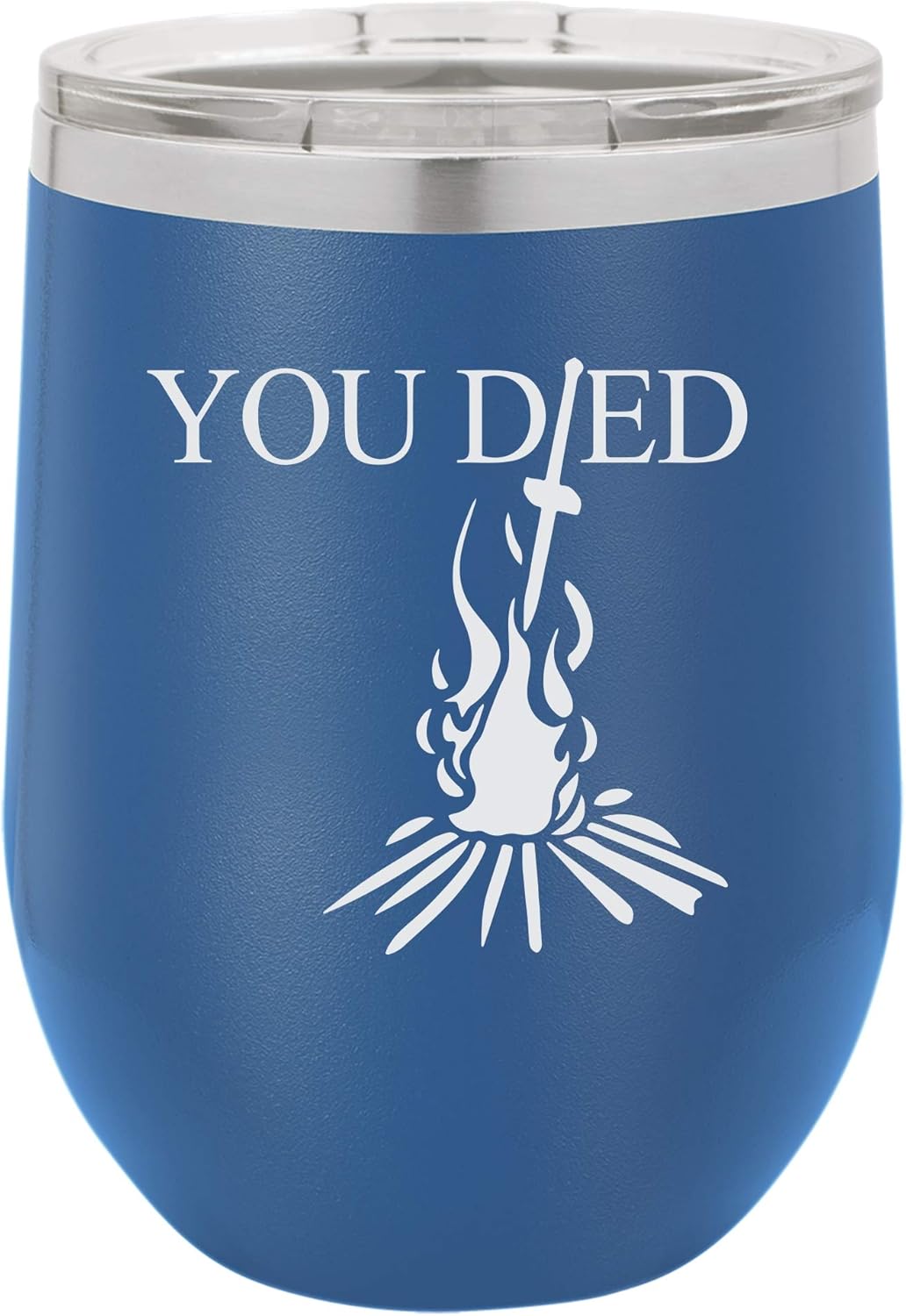 "You Died" Video Game Souls of the Dark Bonfire Design Engraved Insulated Stainless Steel Wine Tumbler, 12 Oz., Maroon