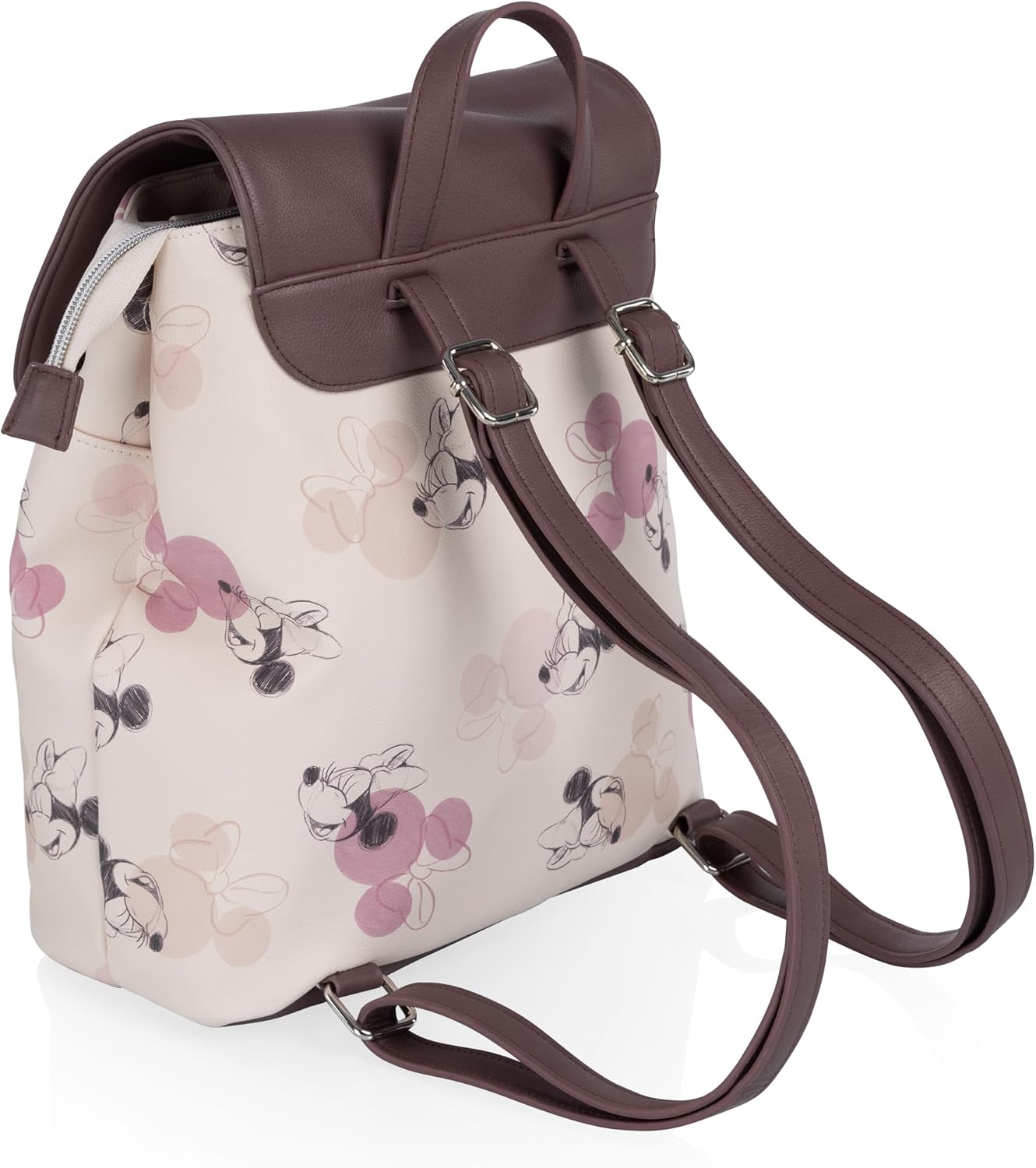 Picnic TIME Disney Minnie Mouse Downtown Mini Cooler Backpack- Insulated Lunch Bag - Stylish Beach Bag Soft Cooler, (Beige with Vintage Pink Sketch)