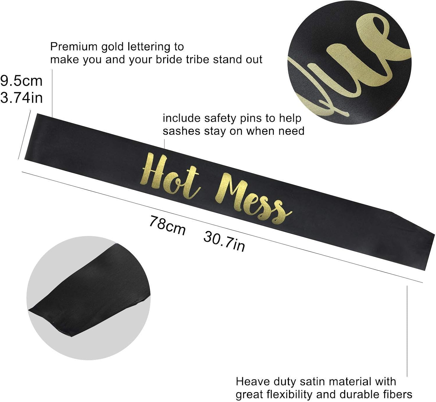 YZDING 12 Pcs Bride To Be Sash Bachelorette Party Decorations- Unique Bride And Bridesmaid Sashes For Bachelorette party (Black, Gold letters)