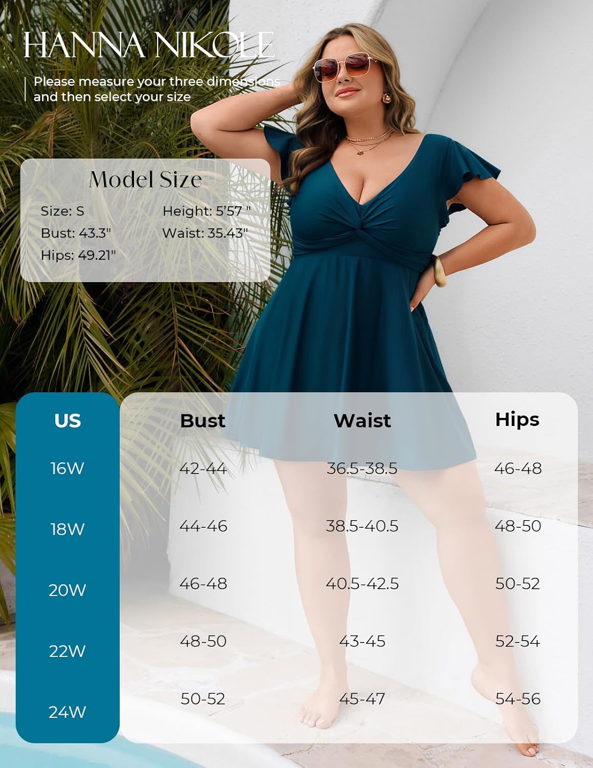 Hanna Nikole Womens Plus Size One Piece Swimsuits, Tummy Control Swimdress, Slimming Push Up Full Coverage Beachwear - Image 6