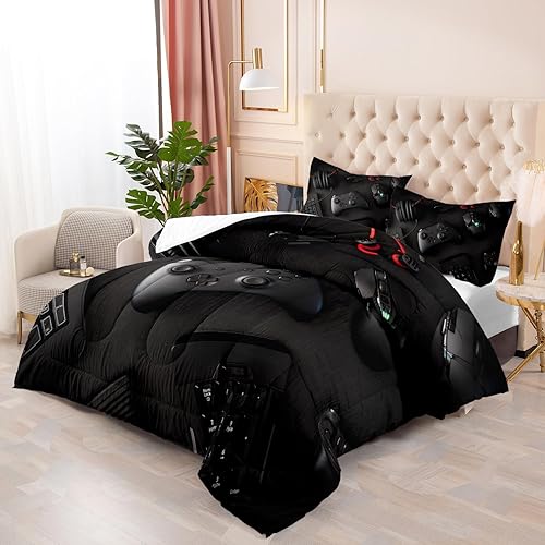 Miniatura 9 de Raphus cucullatus Juego de edredón de videojuegos para niños, tamaño individual, juegos de ropa de cama para niños, cama individual, edredón rojo y