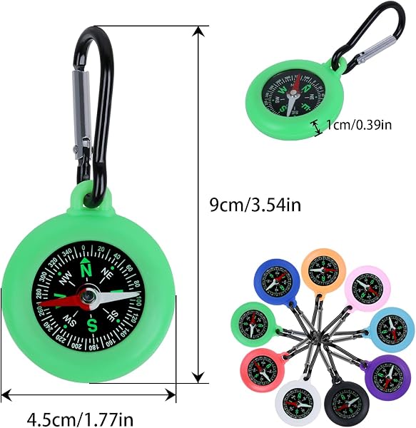 9 Pcs Brujula con Mosquetón, Brújulas Llavero coloridas, compass portátiles y compactas para navegación, camping, senderismo, supervivencia y deportes al aire libre - 2