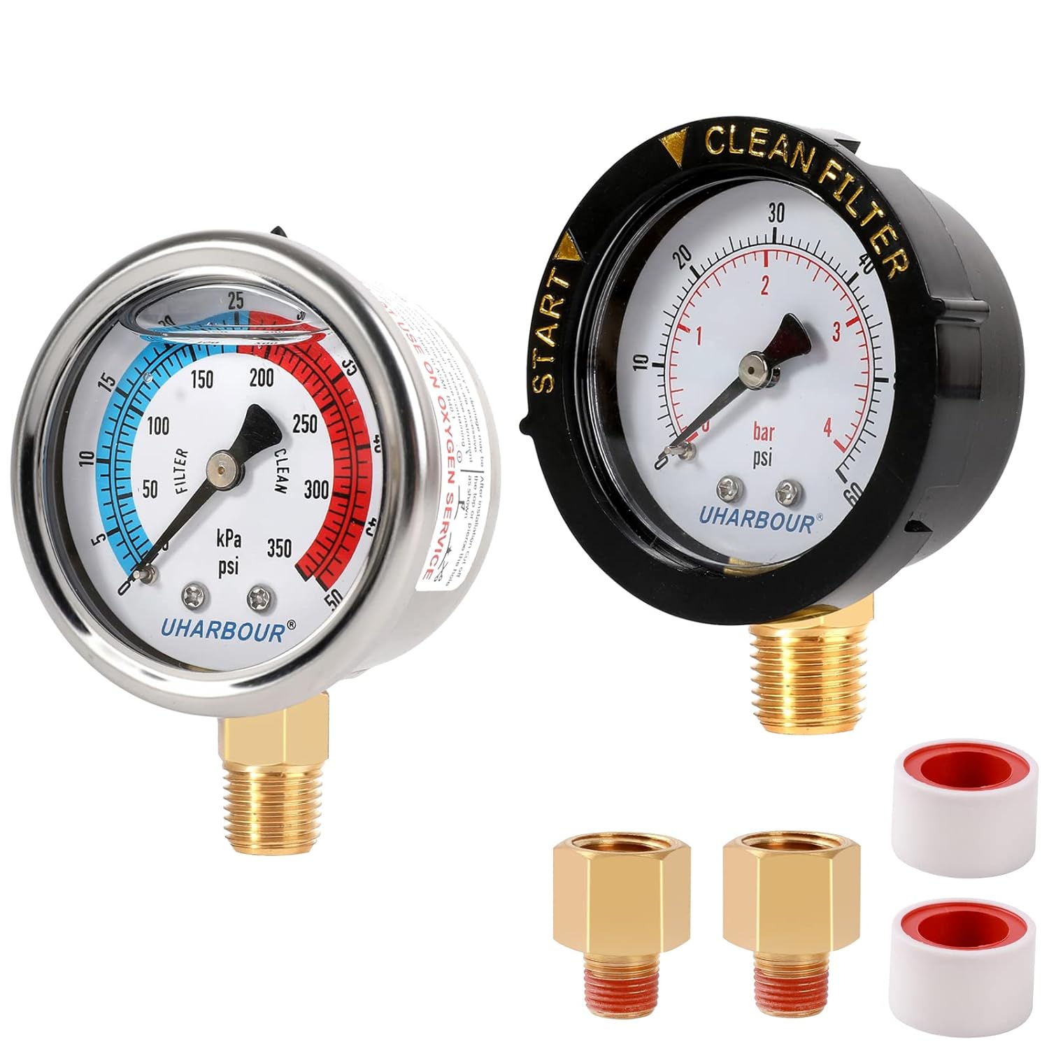 UHARBOUR Water Pressure Gauge, Glycerin Filled Pool Filter