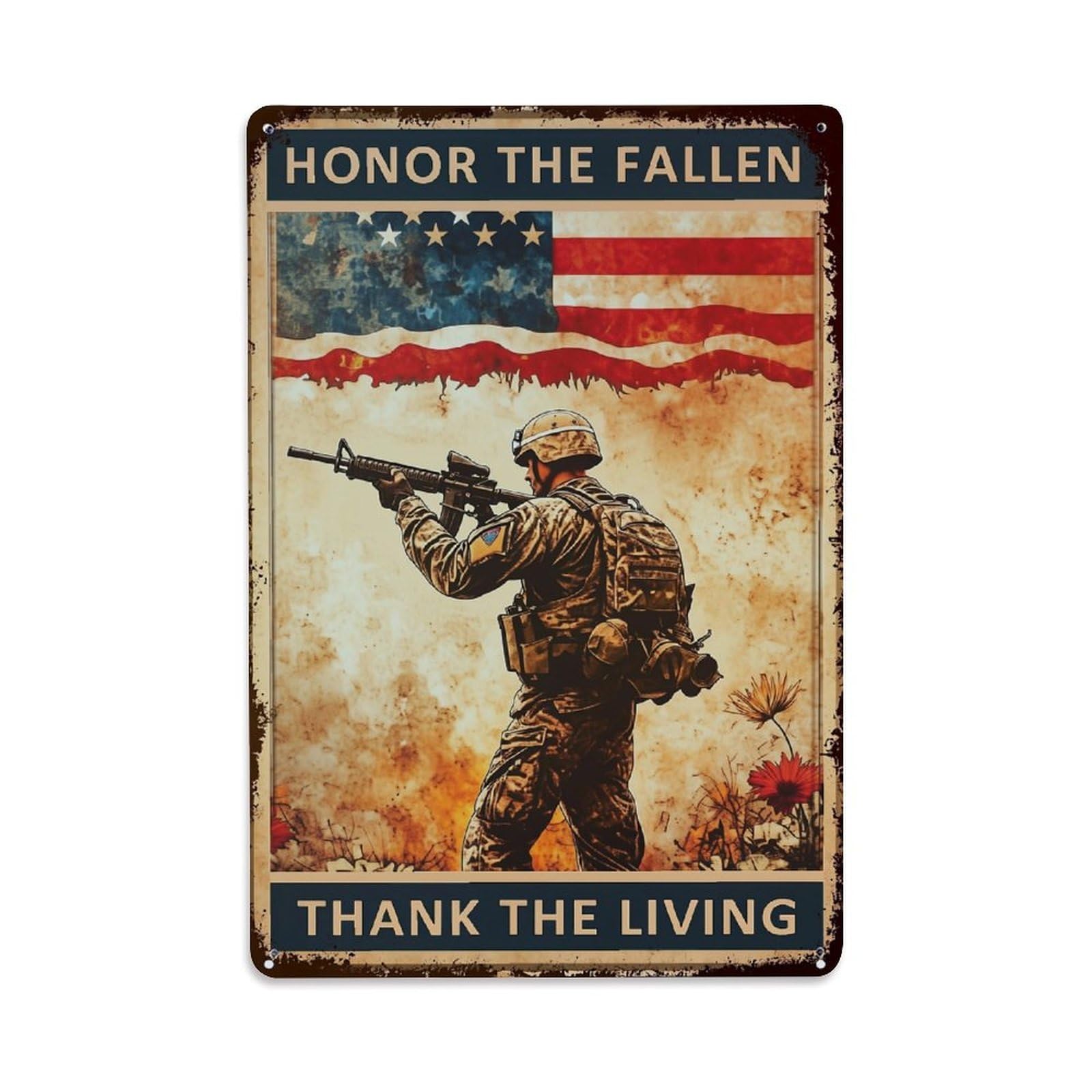 Honor The Fallen Thank The Living Retro Metal Tin Sign, Vintage Decor Art Poster for Bar, Home, Man Cave, Kitchen, Laundry Room Gift 8x12Inch