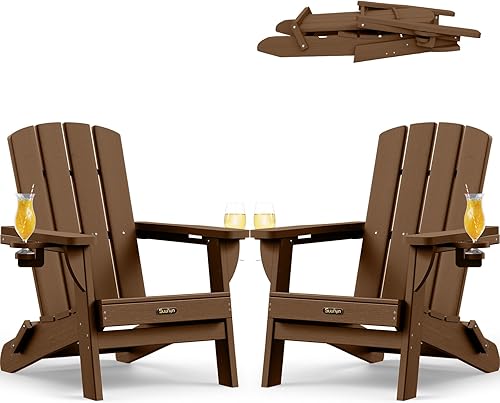 Vista 21 de Silla Adirondack plegable, sillas para hogueras de polietileno de alta densidad para todo tipo de clima, sillas Adirondack de plástico con soporte