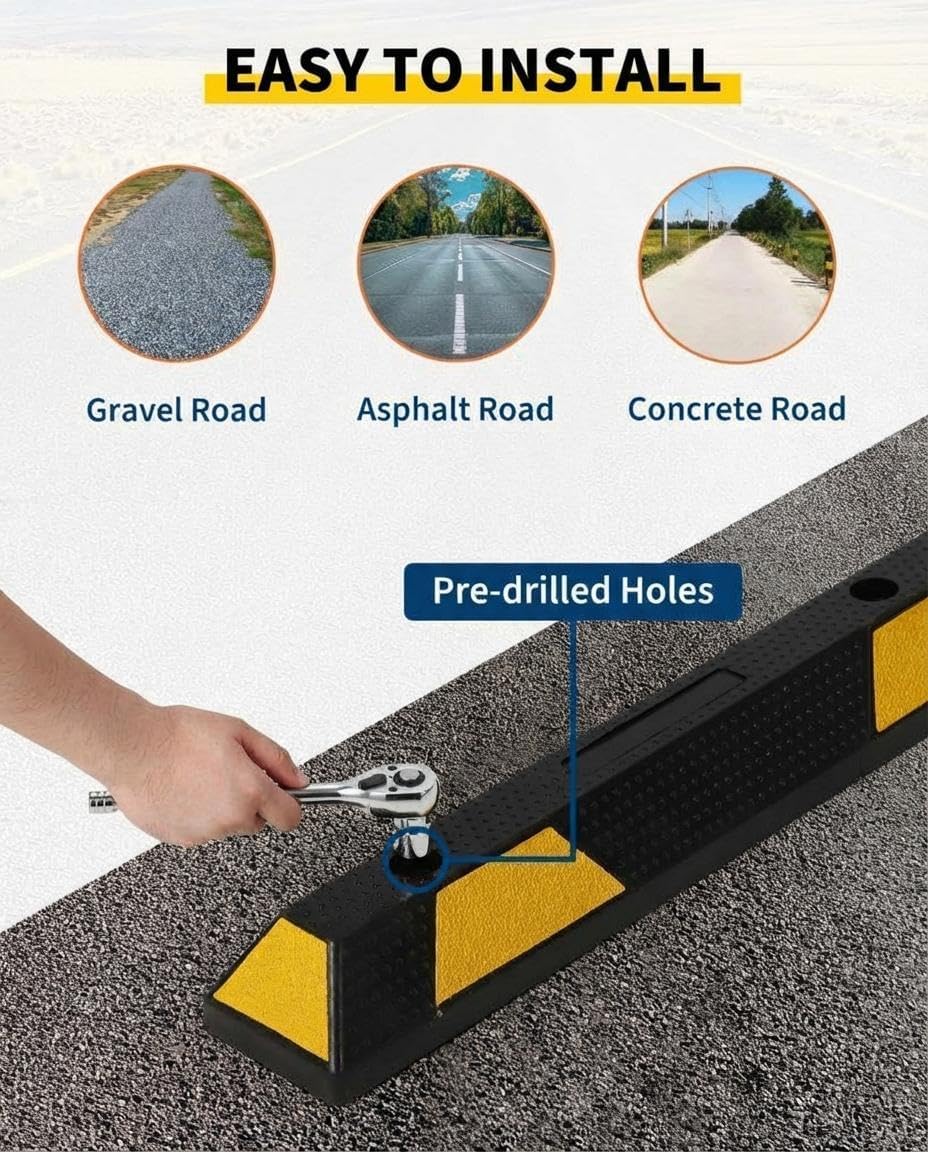 Garvee 2 Pack 72" Rubber Parking Curb, Heavy Duty Parking Stopper with Reflective Stripes, Durable Wheel Stoppers Parking Curb for Garage Driveway Warehouse Parking Lots