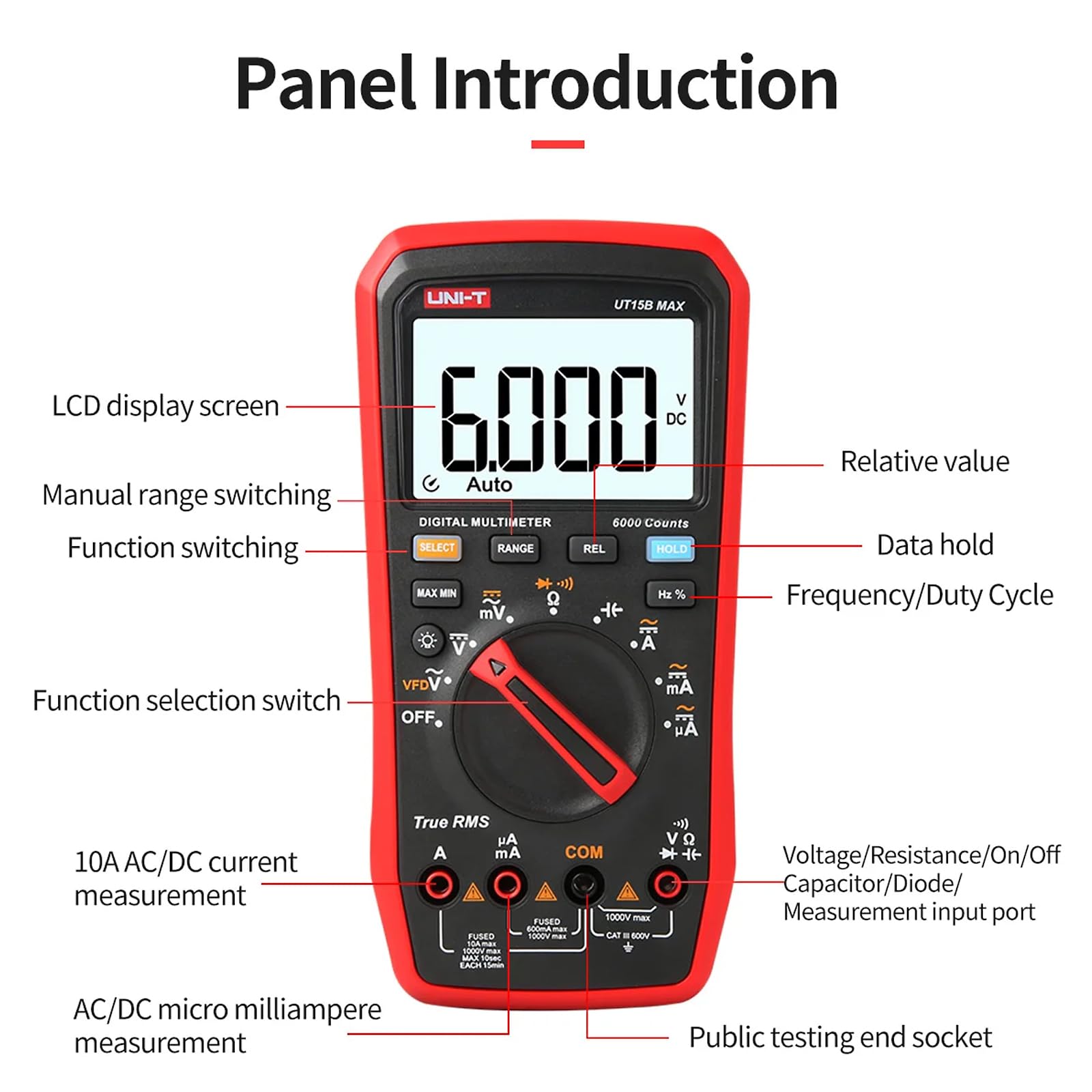 UNI-T UT15B Max Digital Multímetro VFD 1000V AC DC Amperímetro Voltímetro Resistencia Capacidad Frecuencia Eléctrico Multímetro