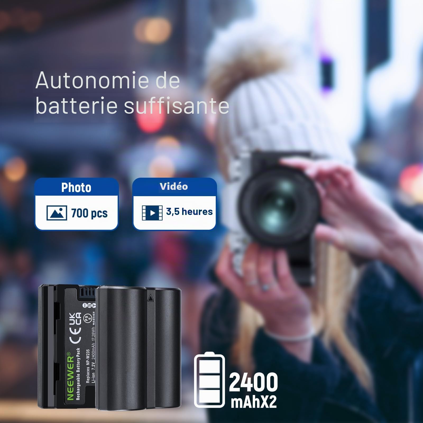 NEEWER NP-W235 Lot de 2 chargeurs de Batterie pour Appareil Photo - Double Fente USB - avec écran LCD - 2400 mAh - Batteries de Rechange compatibles avec Fujifilm X-T5 X-T4 GFX 100S X-H2S GFX 50S II