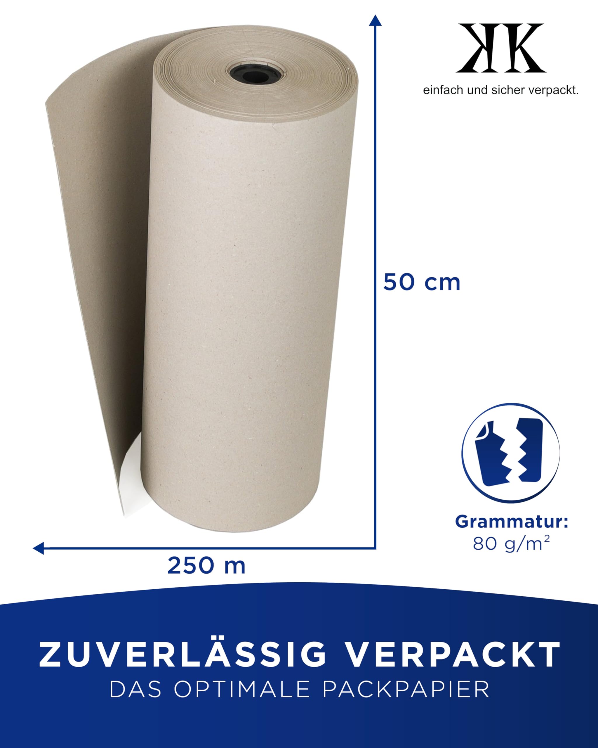 2 rouleaux de papier kraft de 50 cm de largeur, soit environ 250 mètres courants. 10 KG 80 g/m² Papier d'emballage idéal