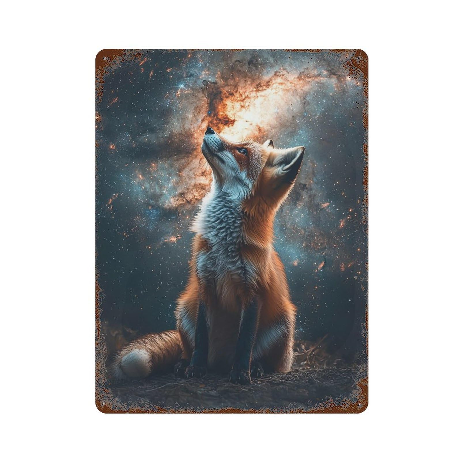 Fox in Space Rusty Metal Tin Sign 15.7"x11.8", for Pub, Kitchen And Man Cave Decor, Novelty Wall Decor