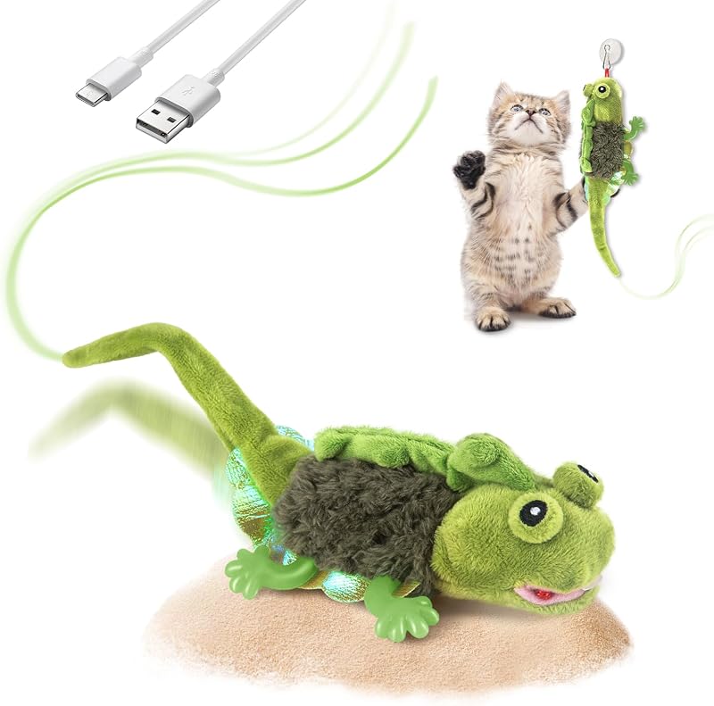 Juguetes para gatos Migipaws, juguete para gatitos con chirrido y aleteo activado por el tacto con hierba gatera para gatos de interior, recargable (verde)