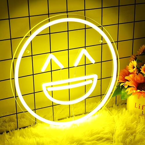 Miniatura 2 de Letrero de neón con cara sonriente para decoración de pared, 5 V, alimentado por USB, con luz LED, luz de neón feliz con interruptor regulable para