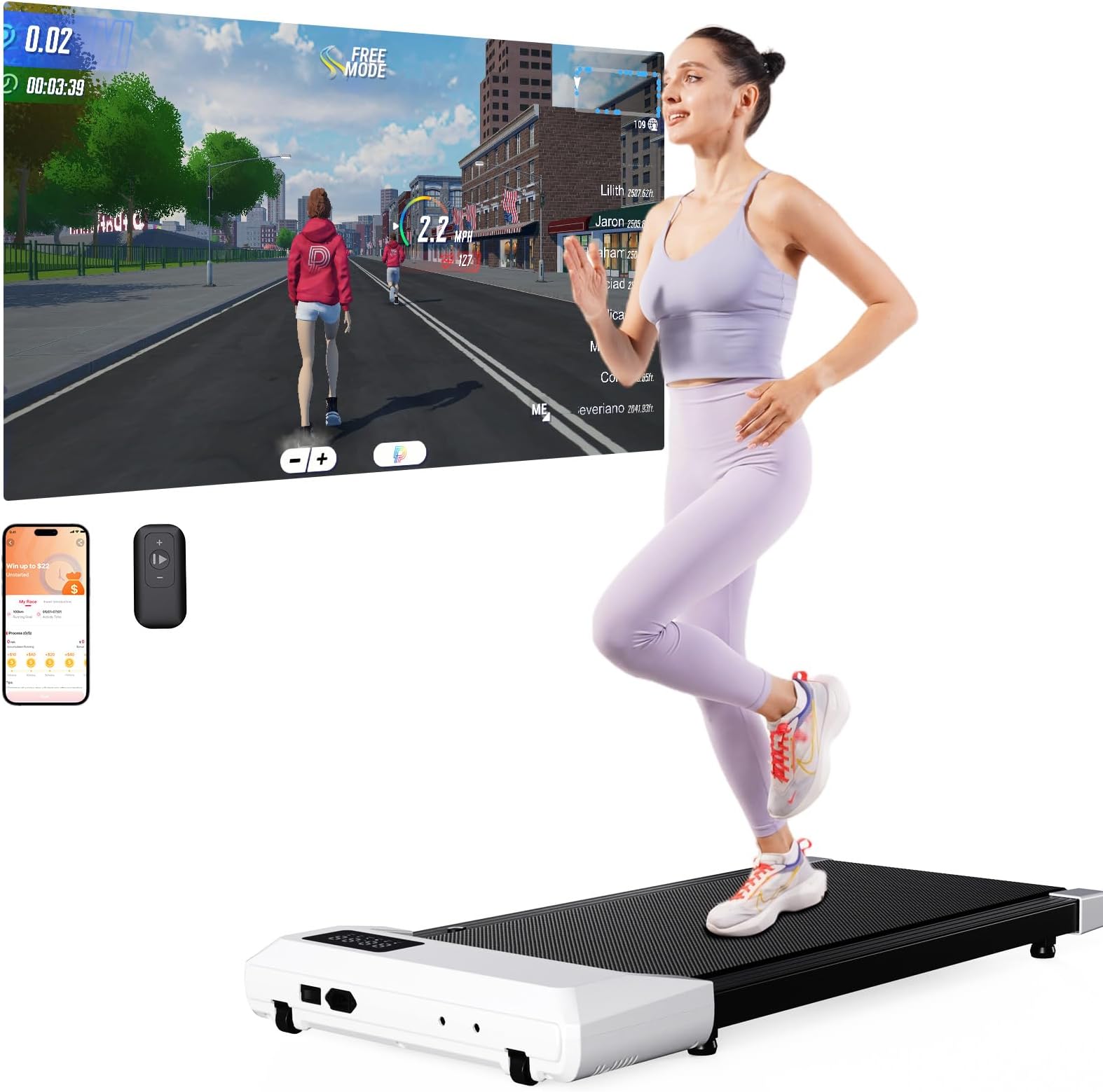 DeerRun Walking Pad Treadmill, Walking Pad Under Desk, Under Desk Treadmills for Home Office, Quiet Portable Walking Treadmill, 2.5 HP, APP/Remote Control, LED Display, Installation-Free