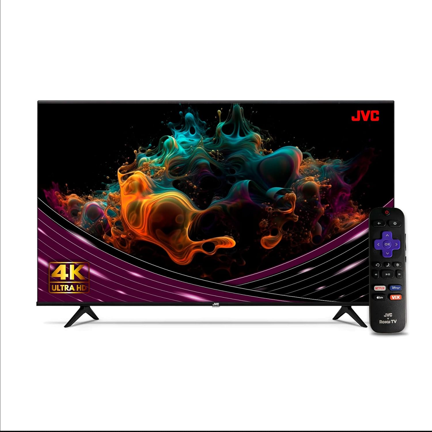 JVC 65-inch TV with remote control