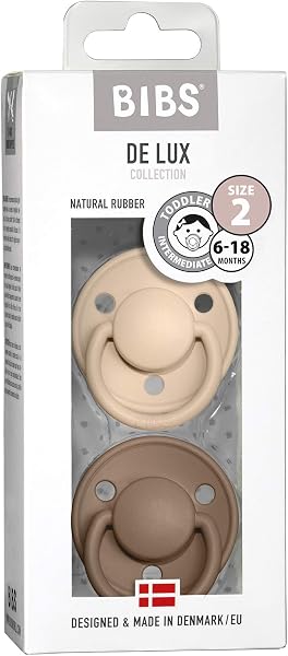 BIBS De Lux Dummies 2-Pack, BPA Free Dummy Pacifier, Round Nipple. Natural Rubber Latex, Size 2 (6-18 Months), Vanilla/Dark Oak - 3