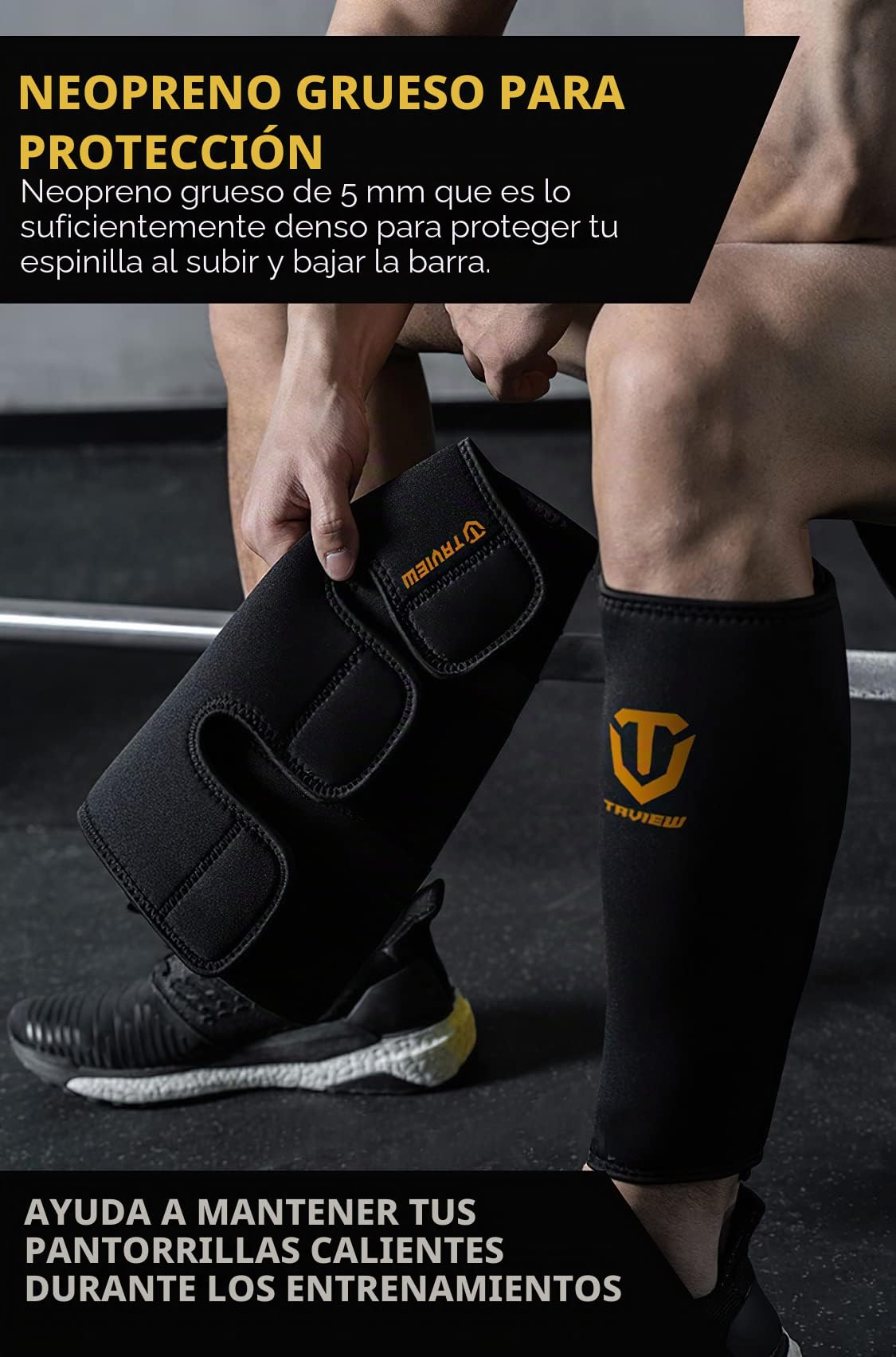 Espinilleras de levantamiento de pesas, soporte de pantorrilla, neopreno de 5 mm de grosor para espinilleras EasyWear Deadlift, pantalones y mallas de entrenamiento