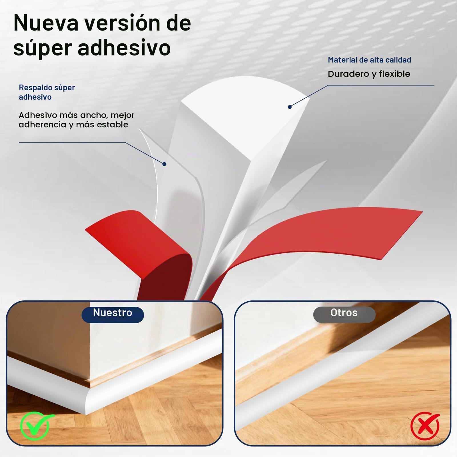 Tira de borde de esquina de goma autoadhesiva flexible laminada para pared, tira de sellado de calafateo para encimera de techo y suelo (3 metros, 0.5 x 0.5 pulgadas)