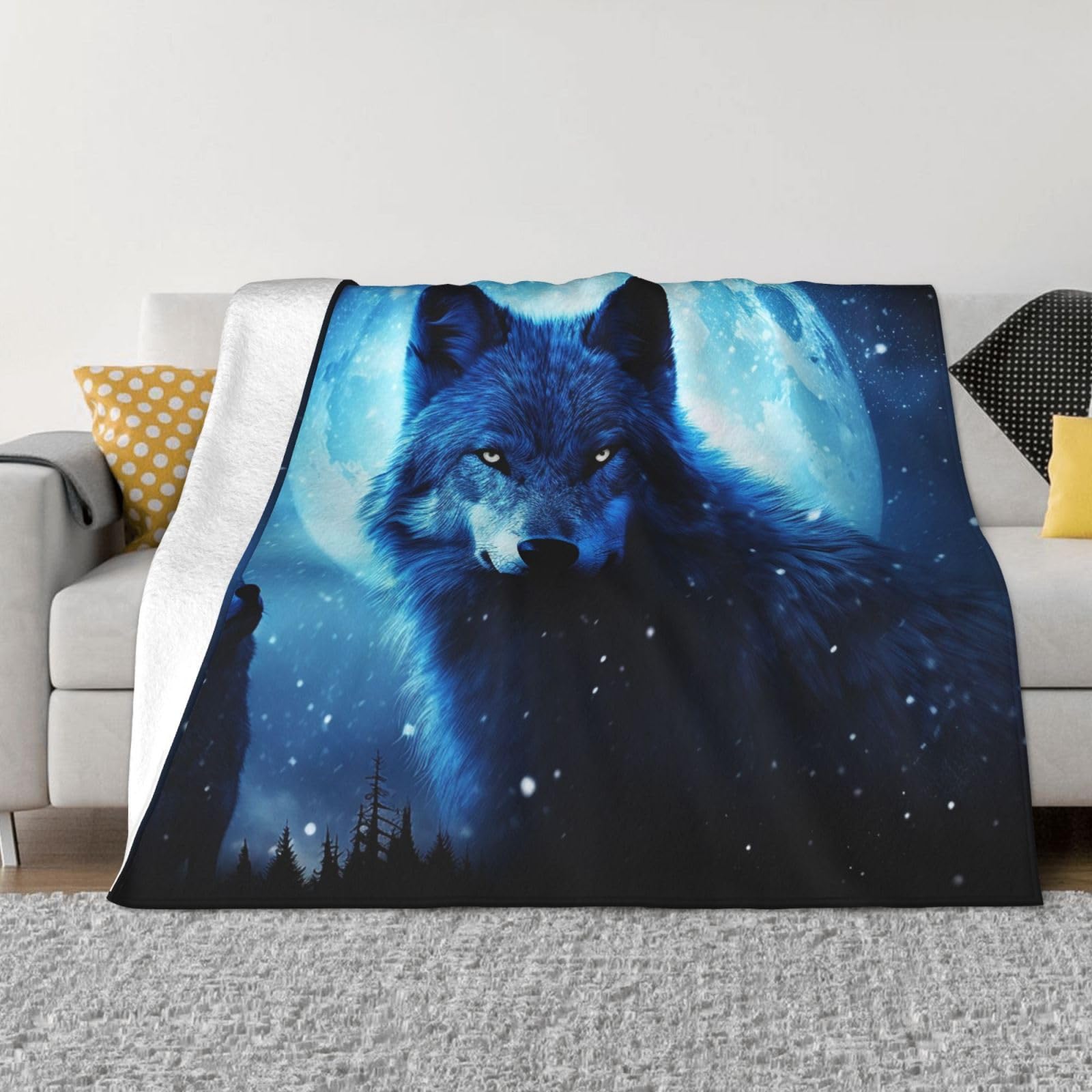 KLOPH Wolfs Throw Blanket 80"x60" Flannel Fluffy Warm Blanket for Couch, Reversible Plush Blankets for Bed, Comfy Fuzzy Blanket for Sofa, Plush Lightweight-Blankets for All Season