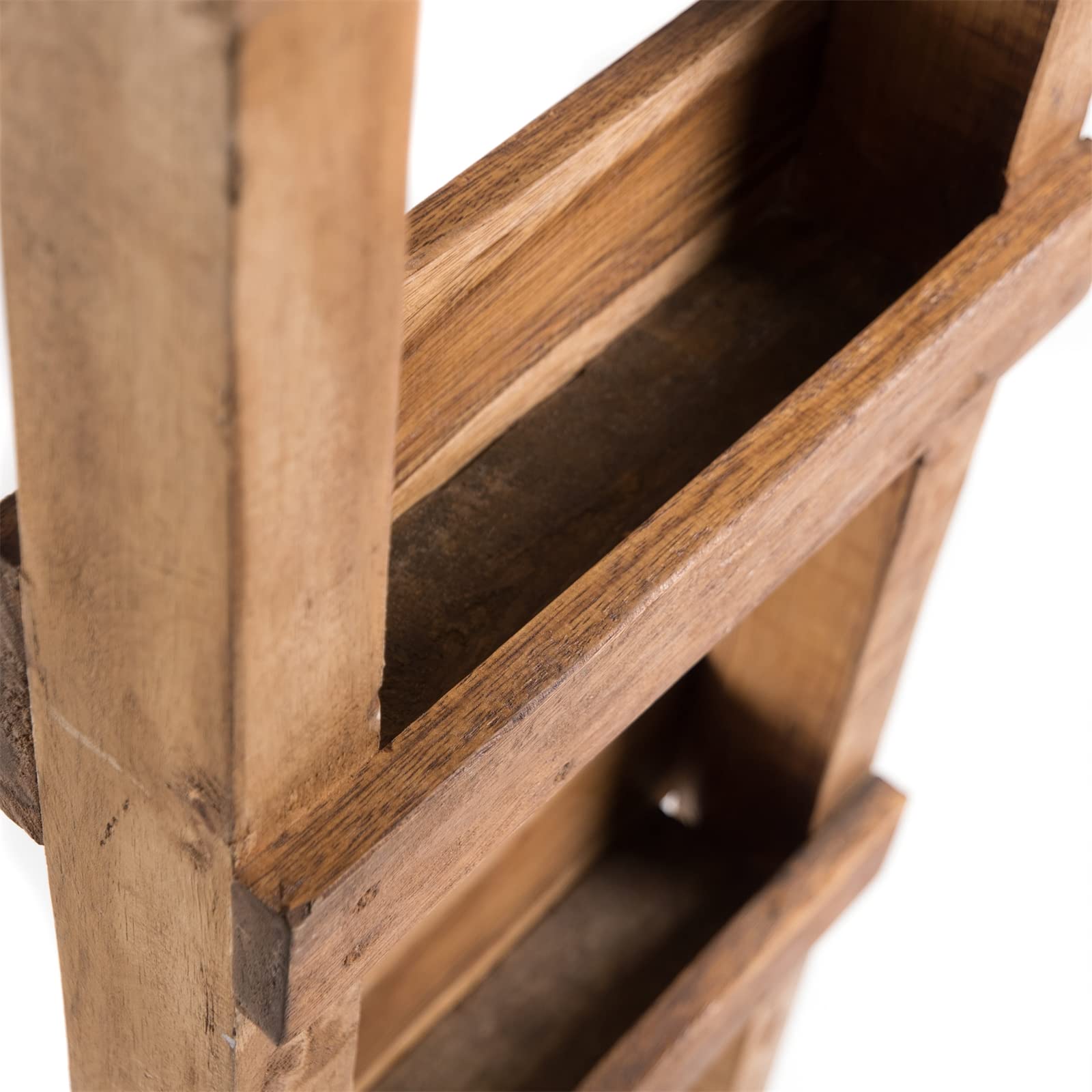 DESIGN DELIGHTS Regał drabinkowy Step 170 | drewno mahoń, drewno tekowe, 170 x 35 cm, 5 półek | drabinka na rośliny, regał dostawiany, regał stojący, drewno dryfujące, drabina dekoracyjna
