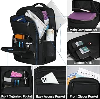 RAINSMORE Laptop Backpack 50L with Insulated Compartment Travel Work Backpack 17.3 Inch Water Resistant Large Business Computer Backpack College School Backpack for Men Women Black