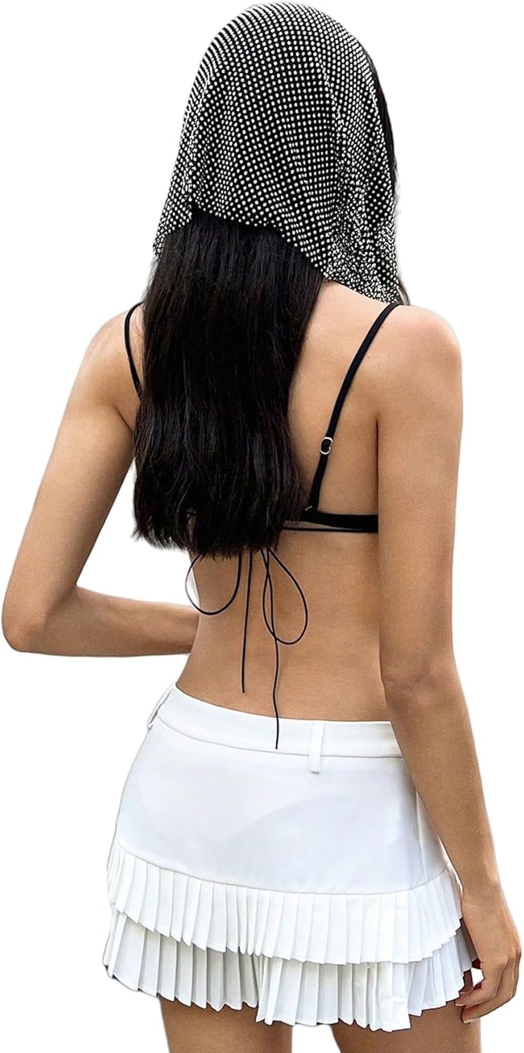 Women’s Rhinestone Fishnet Hoodie Vest Hollow Out Hooded Crop Top Knit Pullover Streetwear - Image 3